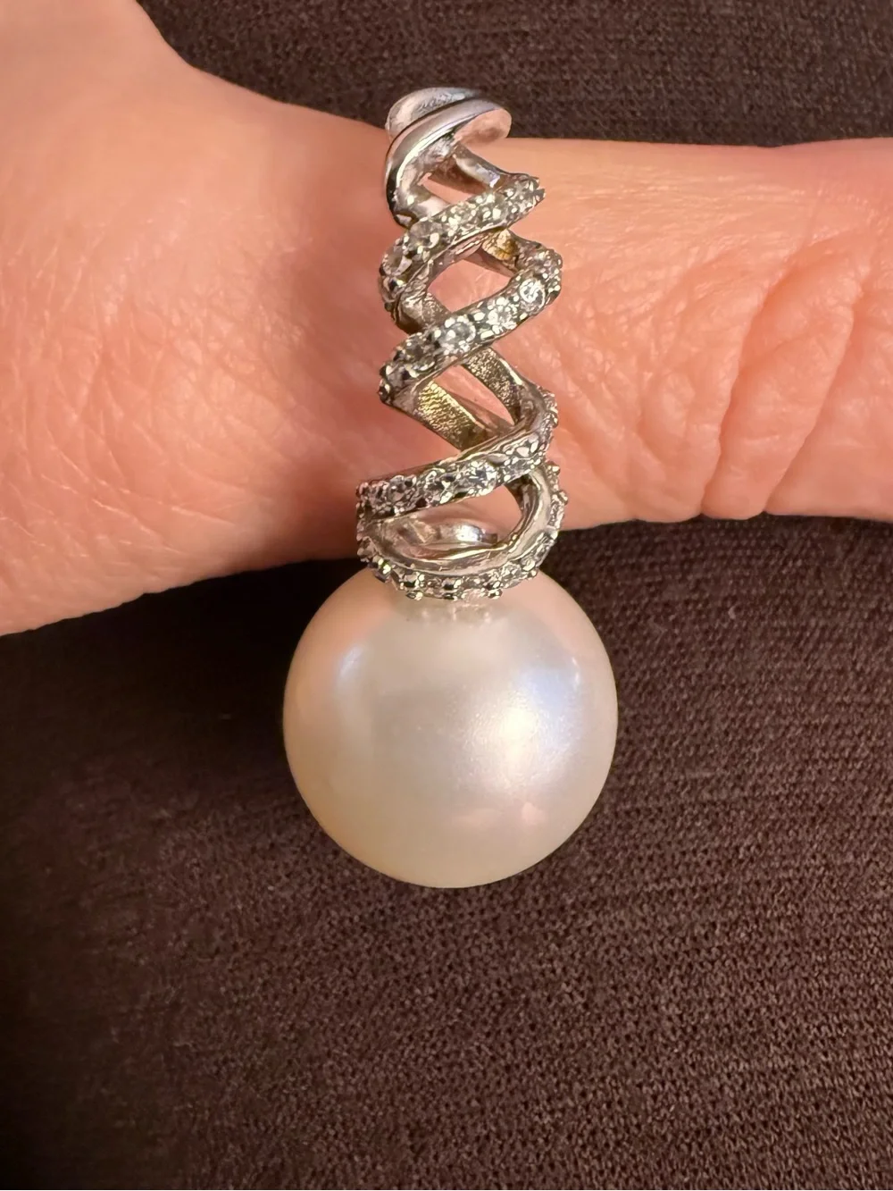 SX Sally C Treasures Pearl Spiral 925 Sterling Silver Ring CZ Accents size 10